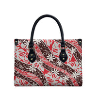 Uteute Tahiti Tiare Monstera Leather Bag Polynesian Pattern Curve Style - Polynesian Pride