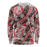Uteute Tahiti Tiare Monstera Long Sleeve Shirt Polynesian Pattern Curve Style - Polynesian Pride