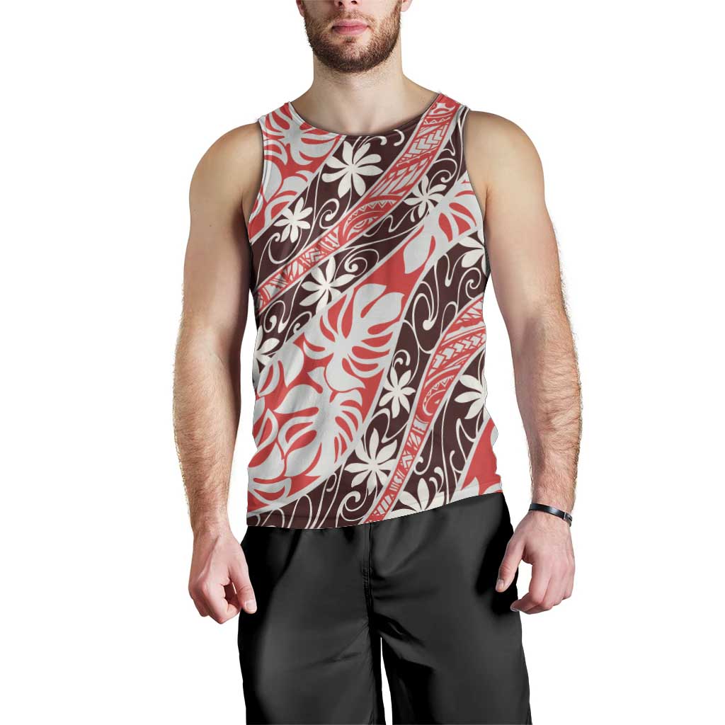 Uteute Tahiti Tiare Monstera Men Tank Top Polynesian Pattern Curve Style - Polynesian Pride