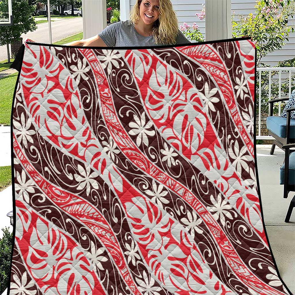Uteute Tahiti Tiare Monstera Quilt Polynesian Pattern Curve Style - Polynesian Pride