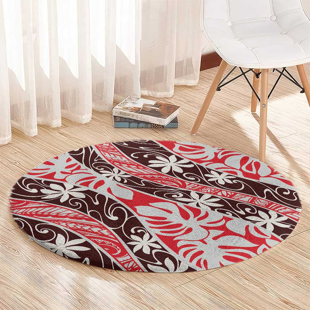 Uteute Tahiti Tiare Monstera Round Carpet Polynesian Pattern Curve Style - Polynesian Pride