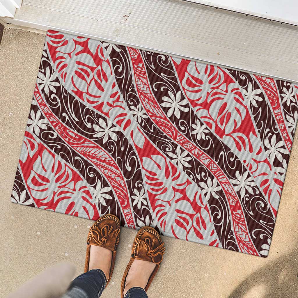 Uteute Tahiti Tiare Monstera Rubber Doormat Polynesian Pattern Curve Style - Polynesian Pride