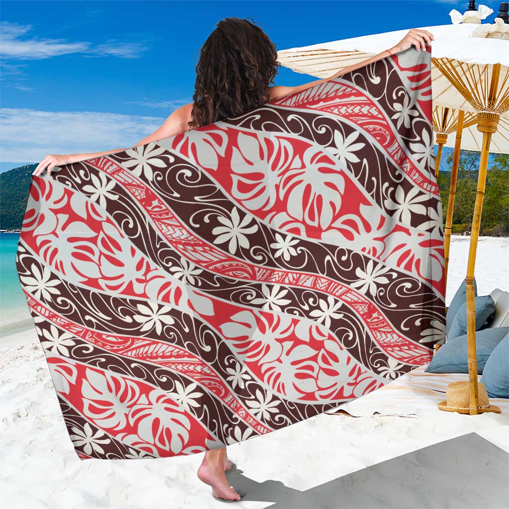 Uteute Tahiti Tiare Monstera Sarong Polynesian Pattern Curve Style - Polynesian Pride