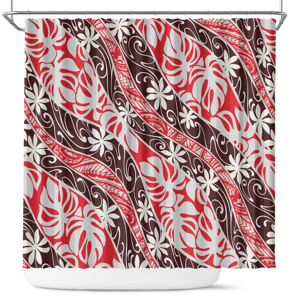 Uteute Tahiti Tiare Monstera Shower Curtain Polynesian Pattern Curve Style - Polynesian Pride