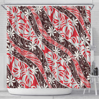 Uteute Tahiti Tiare Monstera Shower Curtain Polynesian Pattern Curve Style - Polynesian Pride