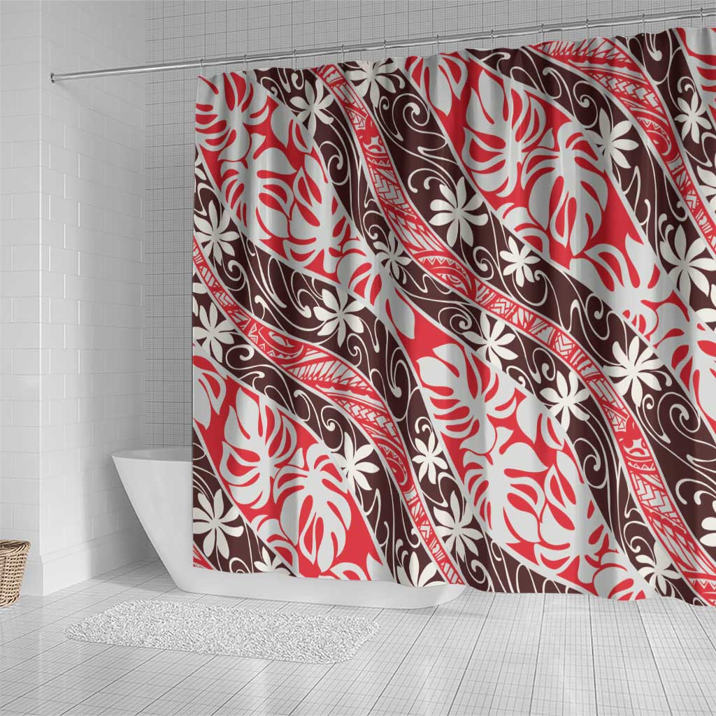 Uteute Tahiti Tiare Monstera Shower Curtain Polynesian Pattern Curve Style - Polynesian Pride