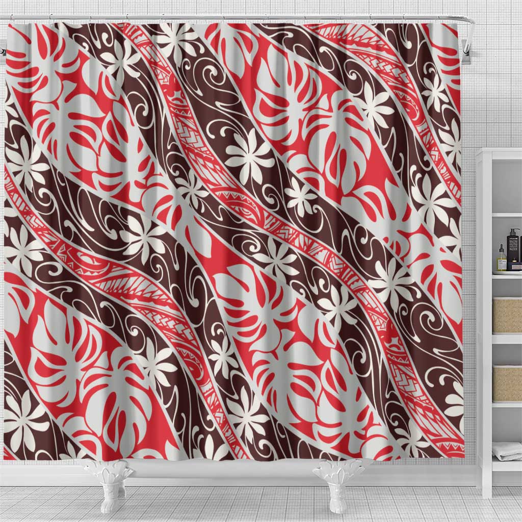 Uteute Tahiti Tiare Monstera Shower Curtain Polynesian Pattern Curve Style - Polynesian Pride