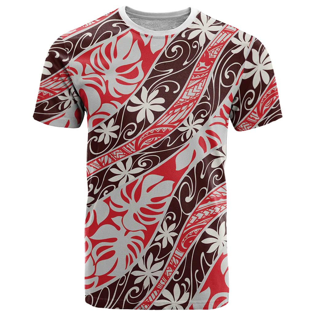 Uteute Tahiti Tiare Monstera T Shirt Polynesian Pattern Curve Style - Polynesian Pride