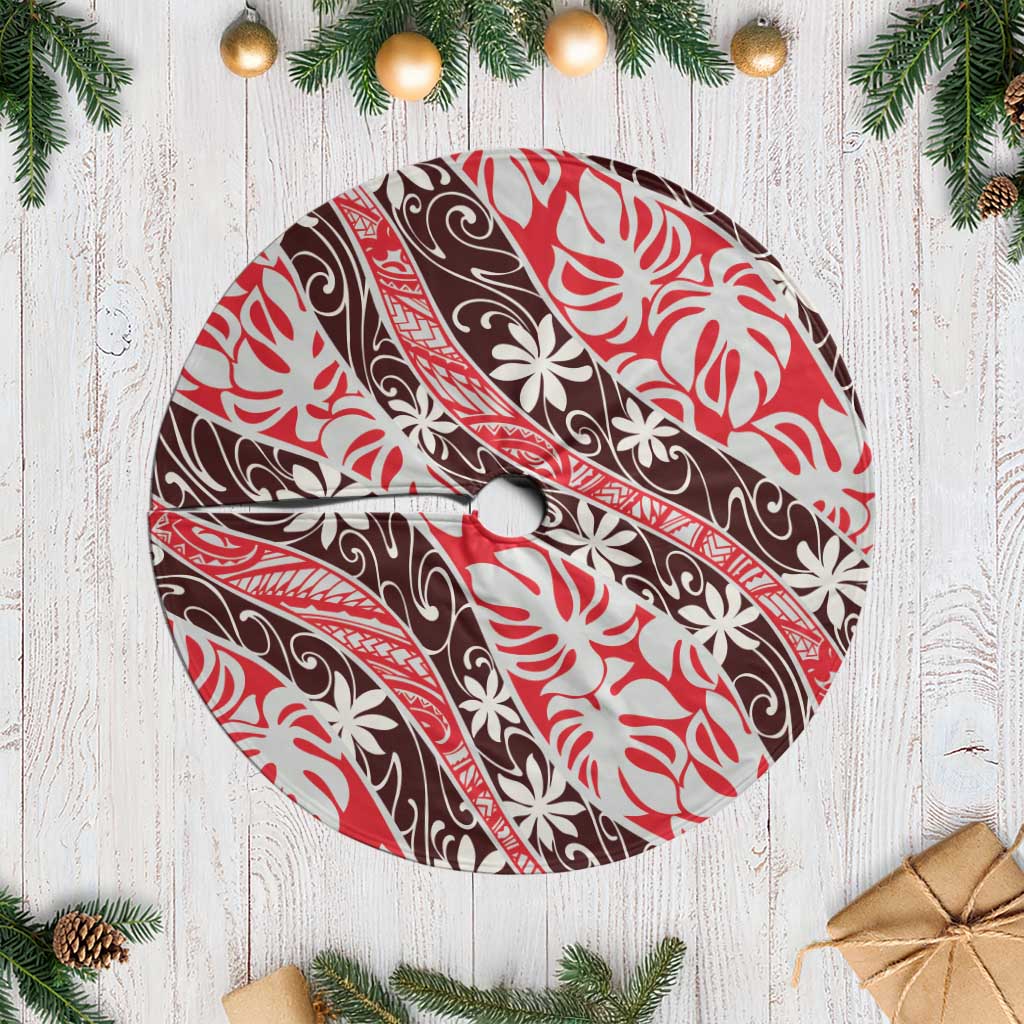 Uteute Tahiti Tiare Monstera Tree Skirt Polynesian Pattern Curve Style - Polynesian Pride