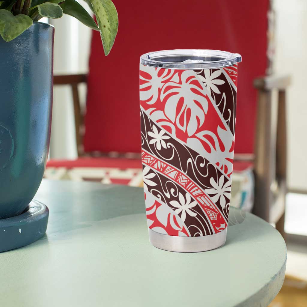 Uteute Tahiti Tiare Monstera Tumbler Cup Polynesian Pattern Curve Style - Polynesian Pride