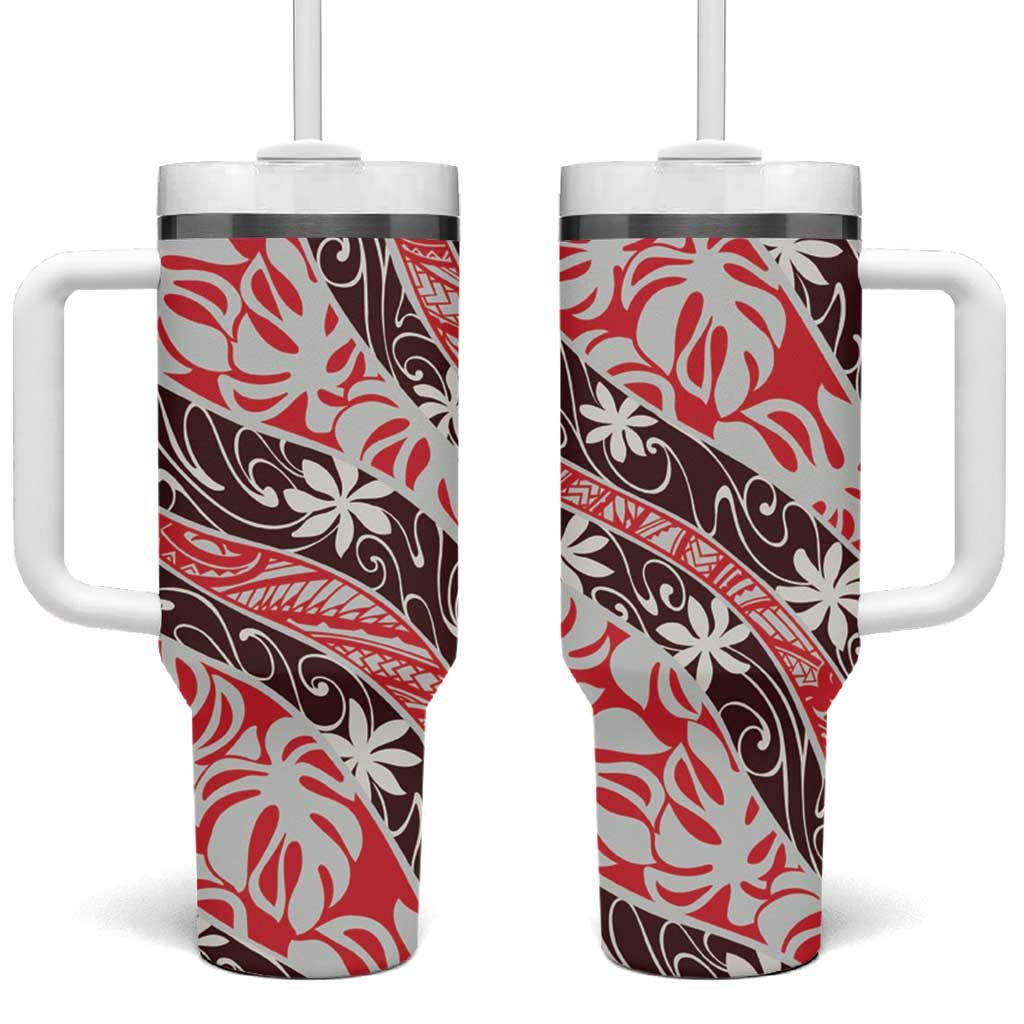 Uteute Tahiti Tiare Monstera Tumbler With Handle Polynesian Pattern Curve Style - Polynesian Pride