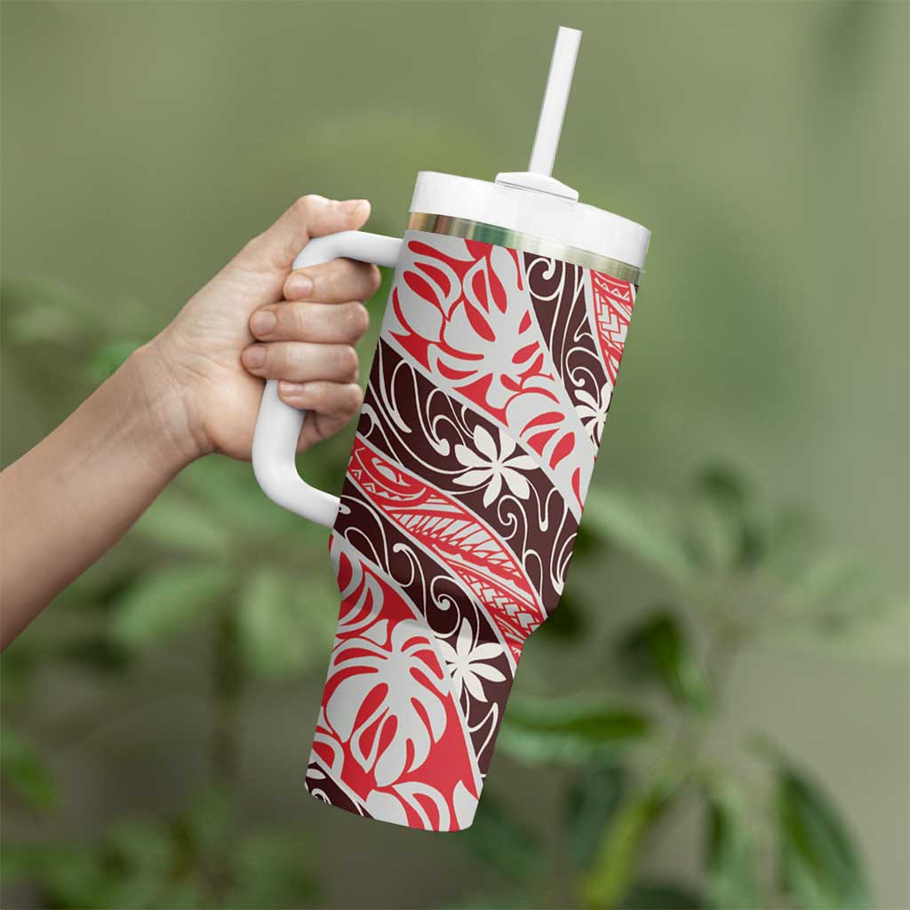 Uteute Tahiti Tiare Monstera Tumbler With Handle Polynesian Pattern Curve Style - Polynesian Pride