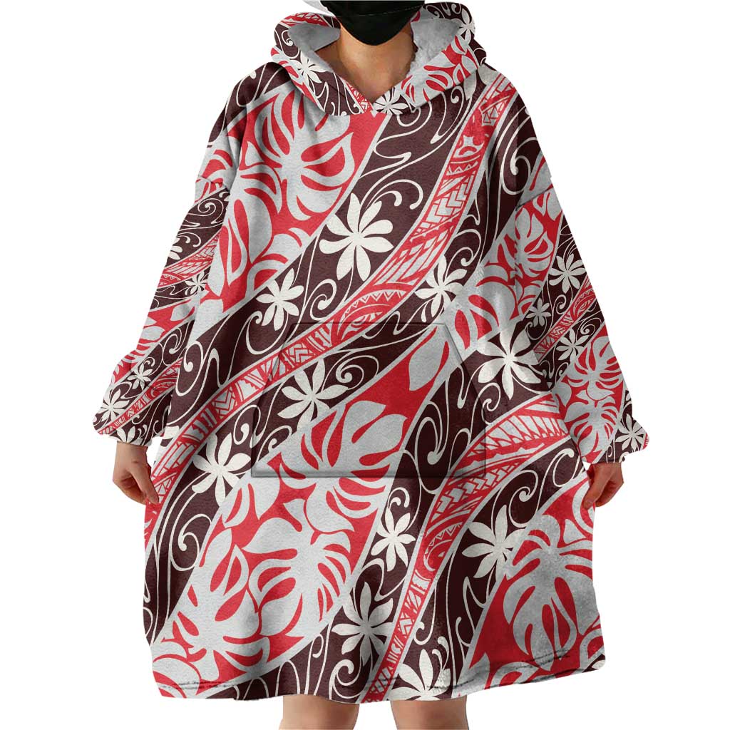 Uteute Tahiti Tiare Monstera Wearable Blanket Hoodie Polynesian Pattern Curve Style - Polynesian Pride