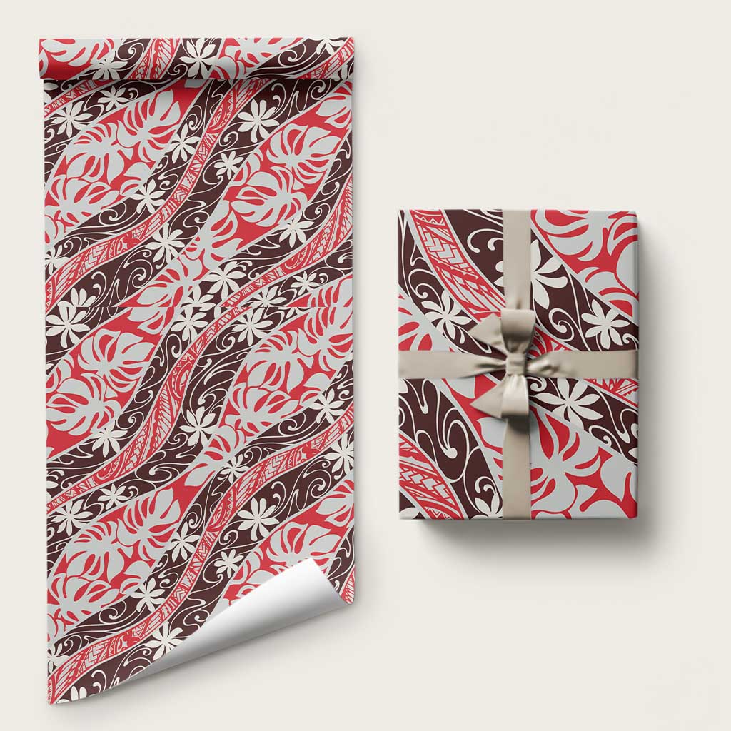 Uteute Tahiti Tiare Monstera Wrapping Paper Polynesian Pattern Curve Style - Polynesian Pride