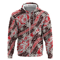 Uteute Tahiti Tiare Monstera Zip Hoodie Polynesian Pattern Curve Style - Polynesian Pride