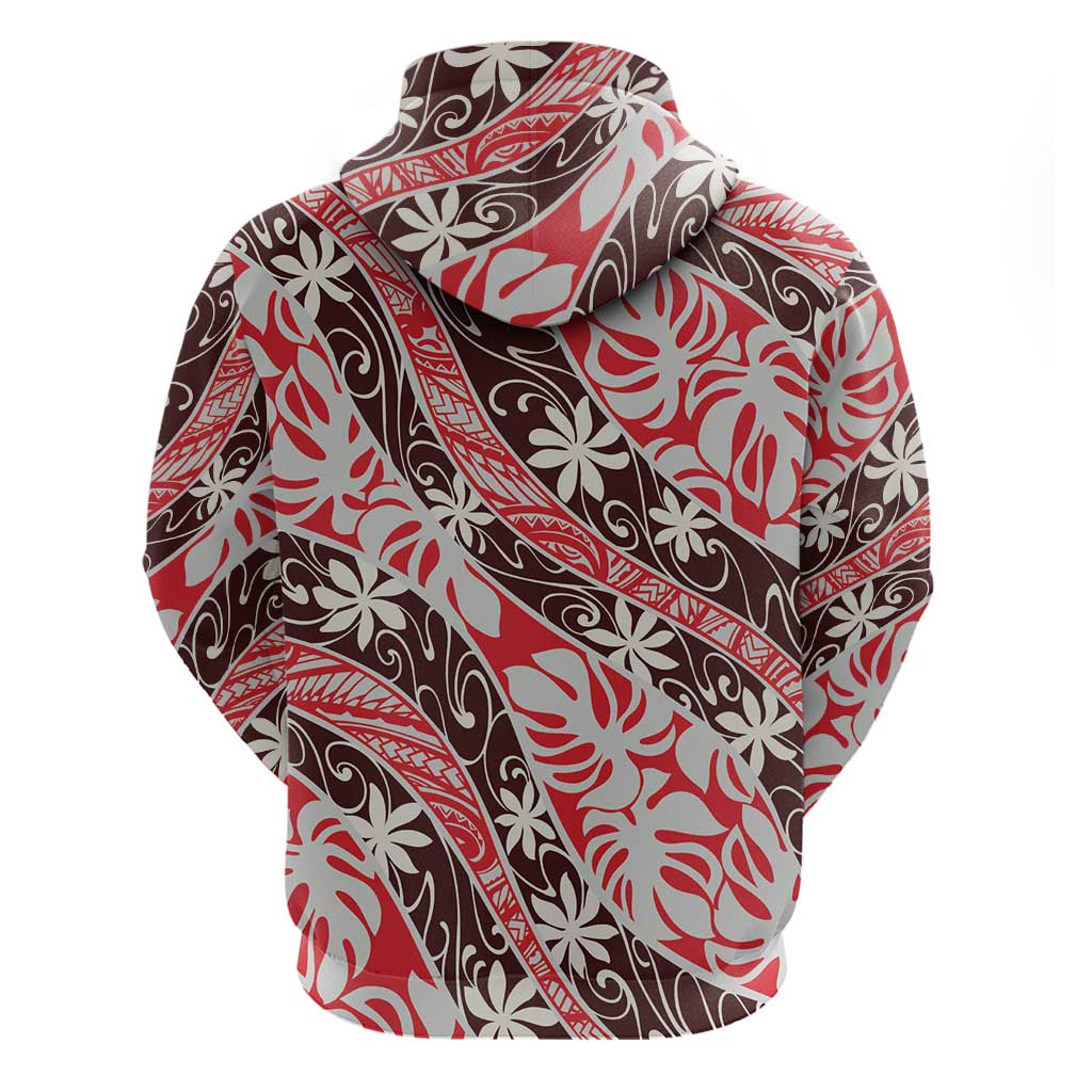 Uteute Tahiti Tiare Monstera Zip Hoodie Polynesian Pattern Curve Style - Polynesian Pride