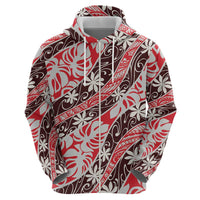 Uteute Tahiti Tiare Monstera Zip Hoodie Polynesian Pattern Curve Style - Polynesian Pride