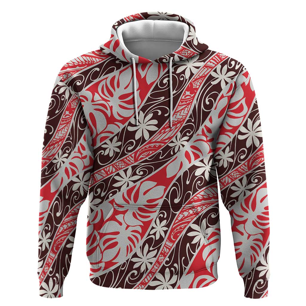 Uteute Tahiti Tiare Monstera Zip Hoodie Polynesian Pattern Curve Style - Polynesian Pride