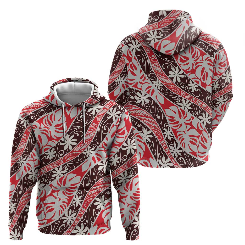 Uteute Tahiti Tiare Monstera Zip Hoodie Polynesian Pattern Curve Style - Polynesian Pride