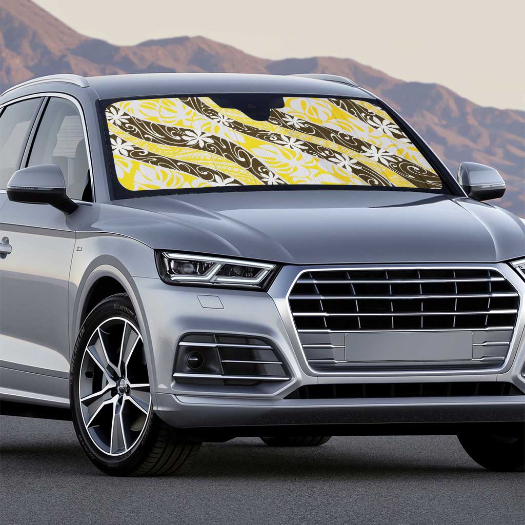 Rearea Tahiti Tiare Monstera Auto Sun Shade Polynesian Pattern Curve Style - Polynesian Pride