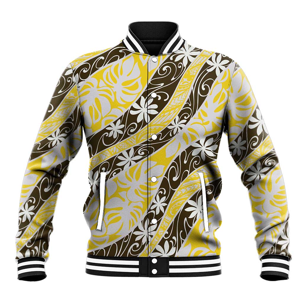 Rearea Tahiti Tiare Monstera Baseball Jacket Polynesian Pattern Curve Style - Polynesian Pride