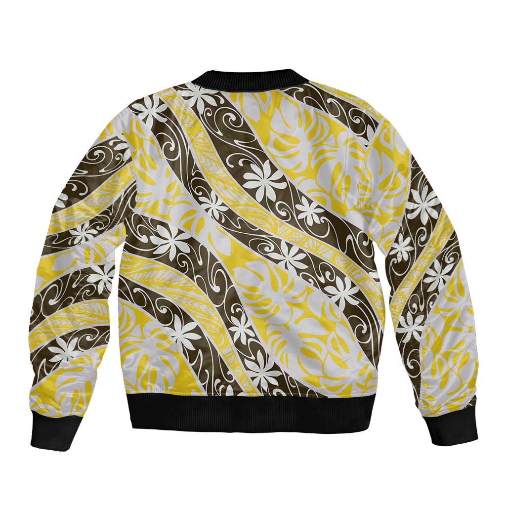 Rearea Tahiti Tiare Monstera Bomber Jacket Polynesian Pattern Curve Style - Polynesian Pride