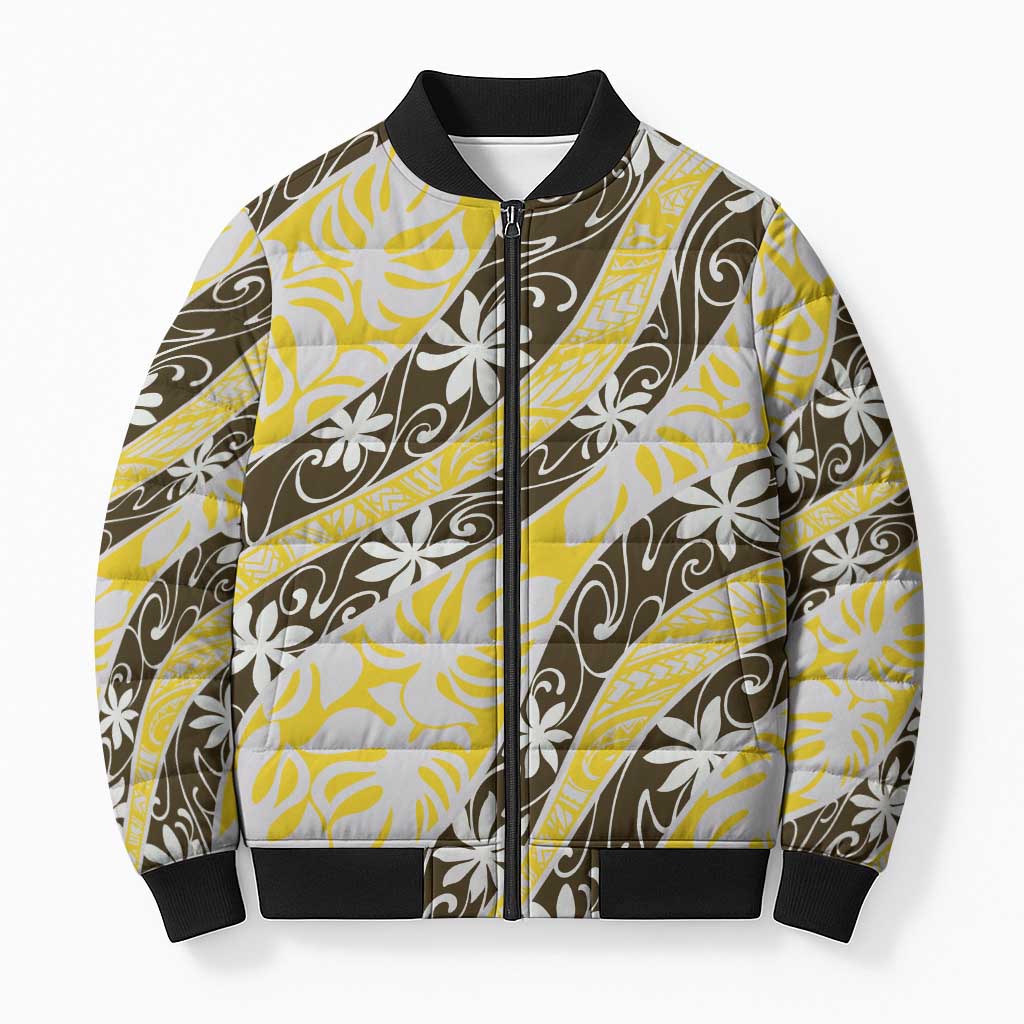 Rearea Tahiti Tiare Monstera Bomber Puffer Jacket Polynesian Pattern Curve Style - Polynesian Pride