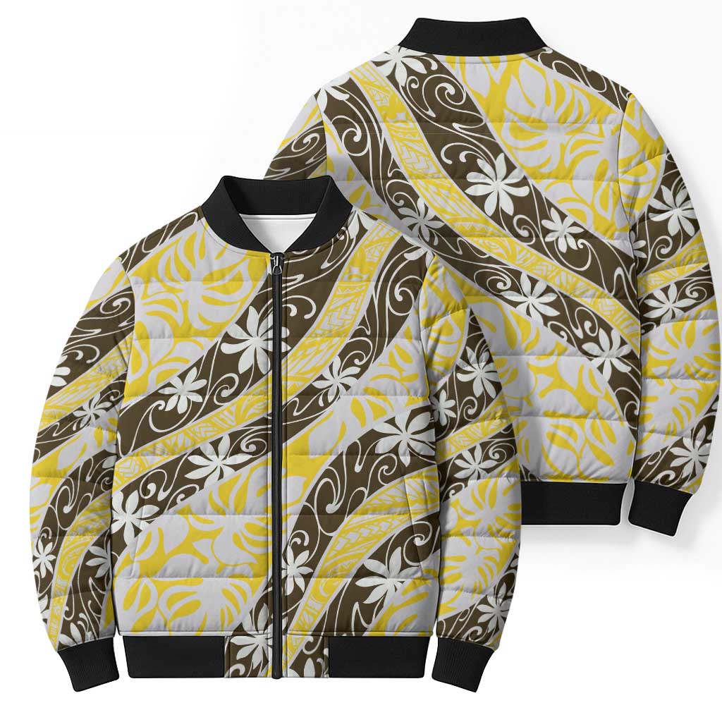 Rearea Tahiti Tiare Monstera Bomber Puffer Jacket Polynesian Pattern Curve Style - Polynesian Pride