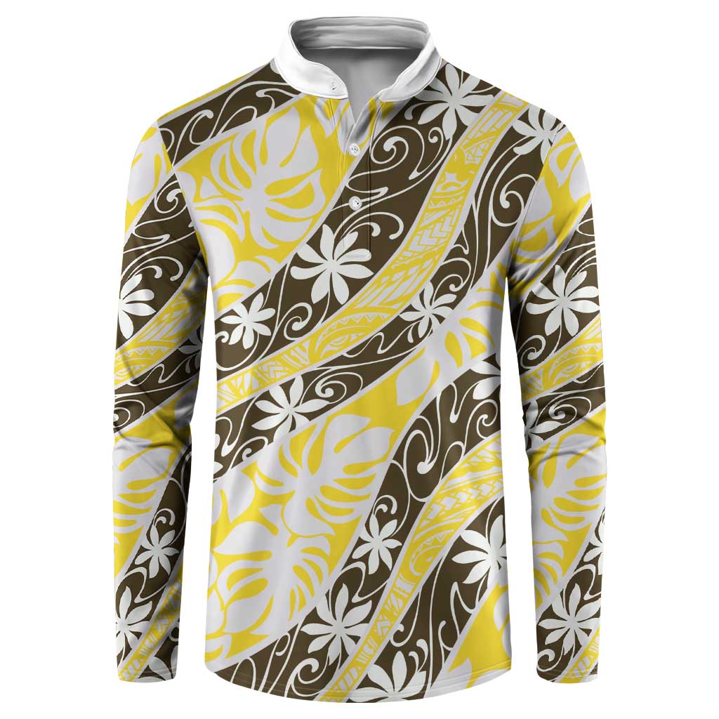 Rearea Tahiti Tiare Monstera Button Sweatshirt Polynesian Pattern Curve Style - Polynesian Pride