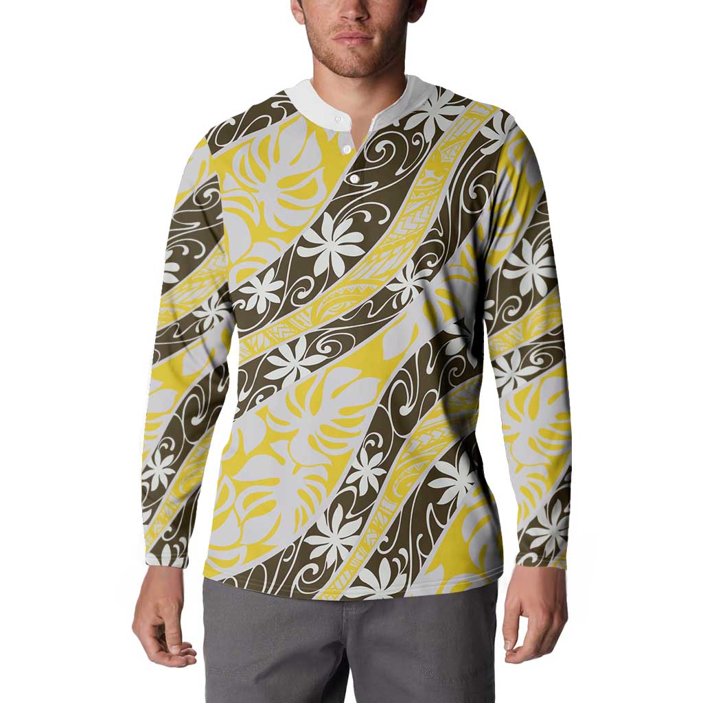 Rearea Tahiti Tiare Monstera Button Sweatshirt Polynesian Pattern Curve Style - Polynesian Pride