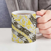 Rearea Tahiti Tiare Monstera Ceramic Mug Polynesian Pattern Curve Style - Polynesian Pride
