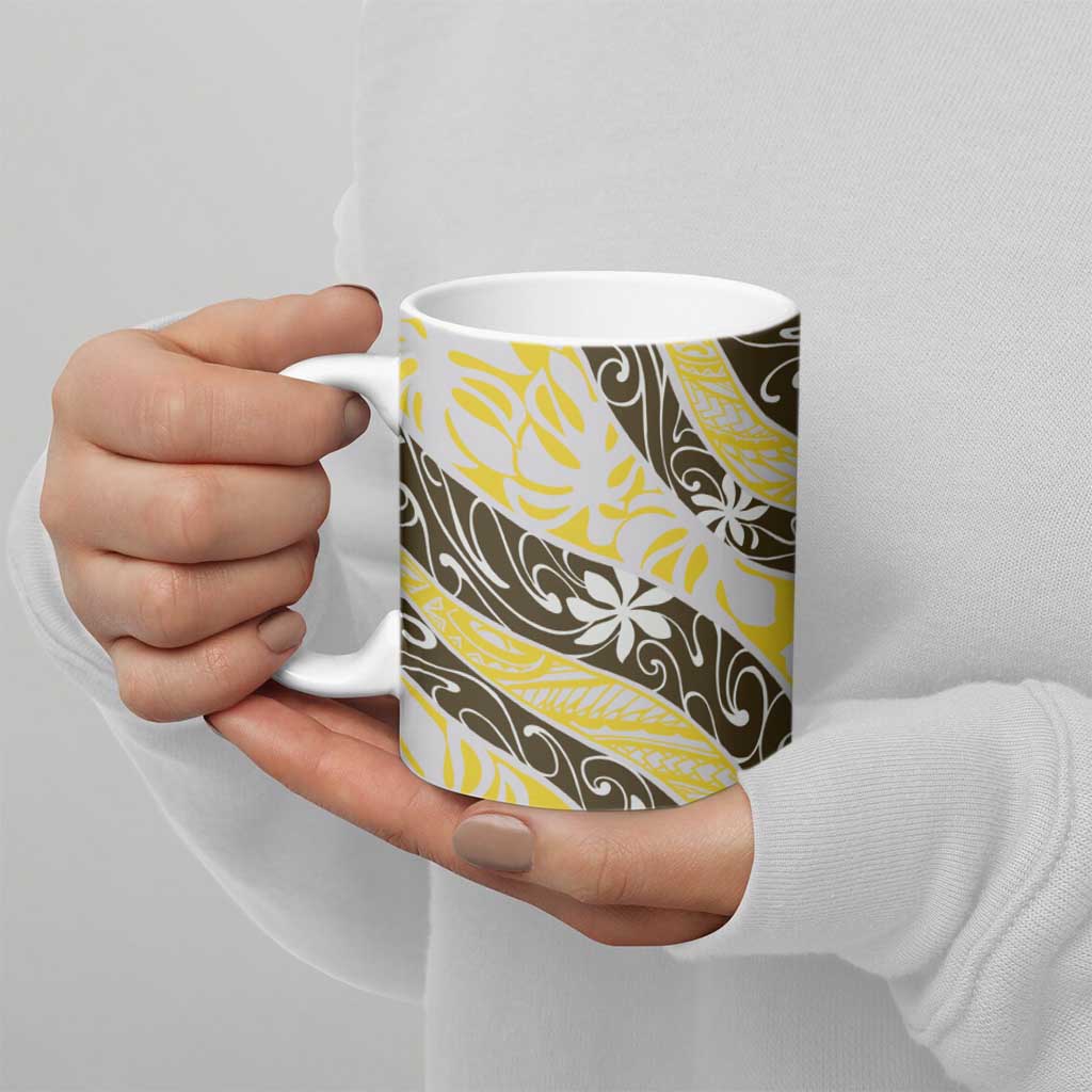 Rearea Tahiti Tiare Monstera Ceramic Mug Polynesian Pattern Curve Style - Polynesian Pride