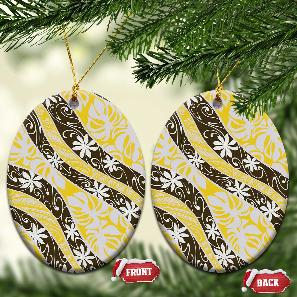 Rearea Tahiti Tiare Monstera Ceramic Ornament Polynesian Pattern Curve Style - Polynesian Pride