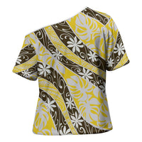 Rearea Tahiti Tiare Monstera Cross Shoulder Shirt Polynesian Pattern Curve Style - Polynesian Pride