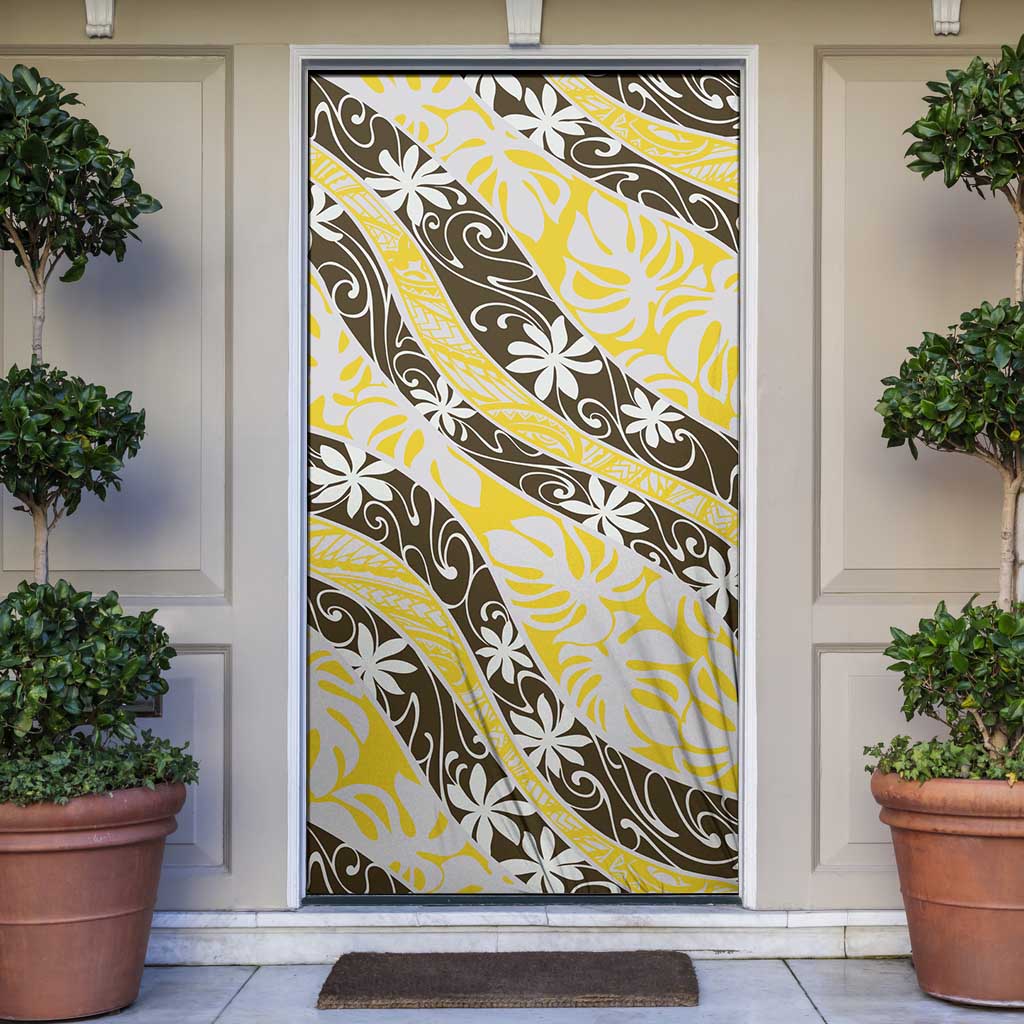 Rearea Tahiti Tiare Monstera Door Cover Polynesian Pattern Curve Style - Polynesian Pride