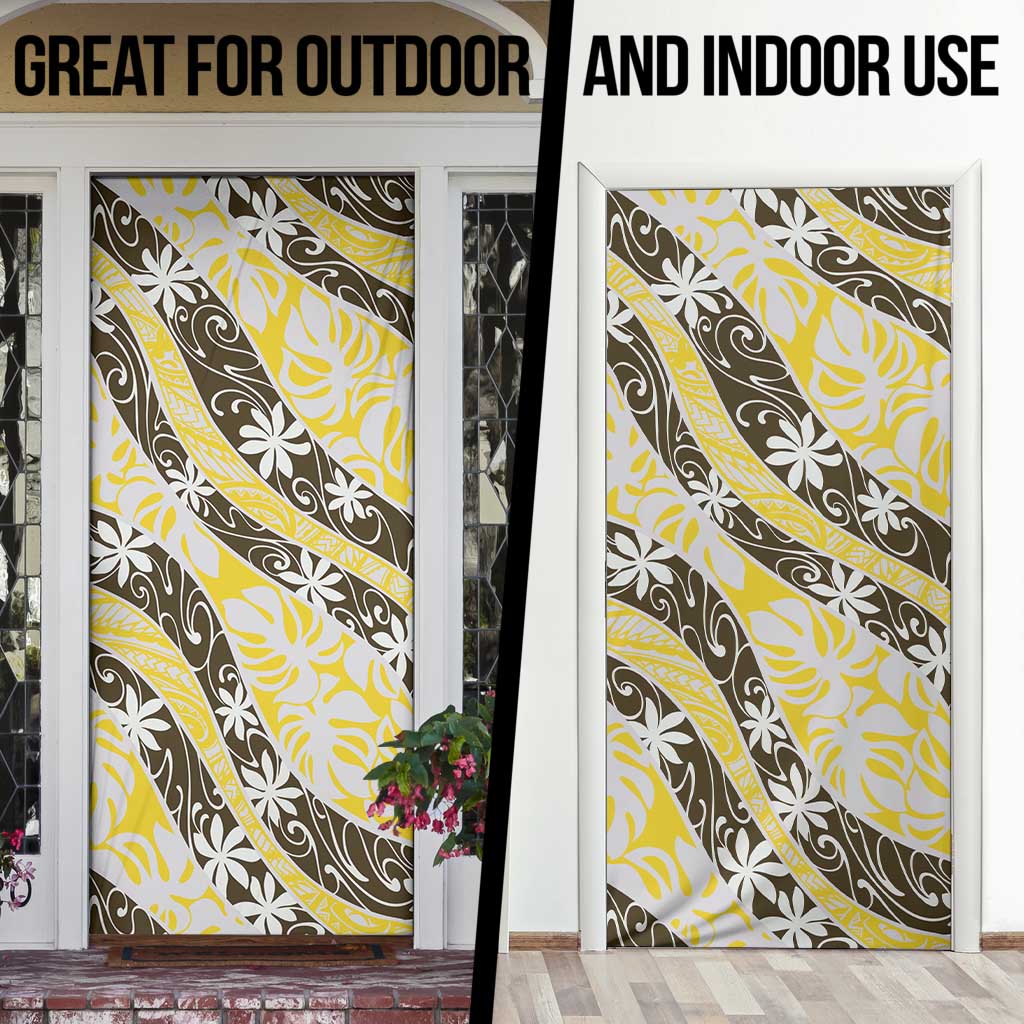 Rearea Tahiti Tiare Monstera Door Cover Polynesian Pattern Curve Style - Polynesian Pride