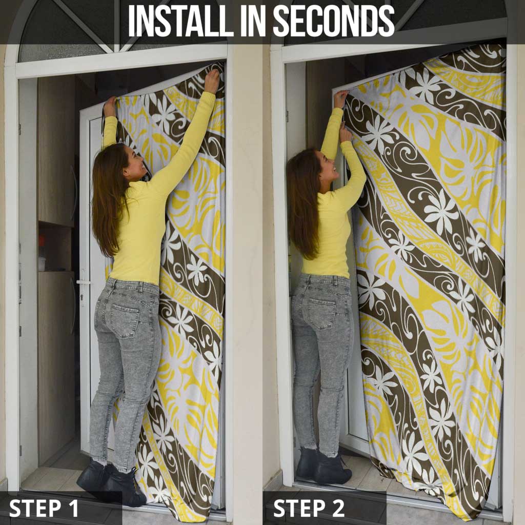 Rearea Tahiti Tiare Monstera Door Cover Polynesian Pattern Curve Style - Polynesian Pride