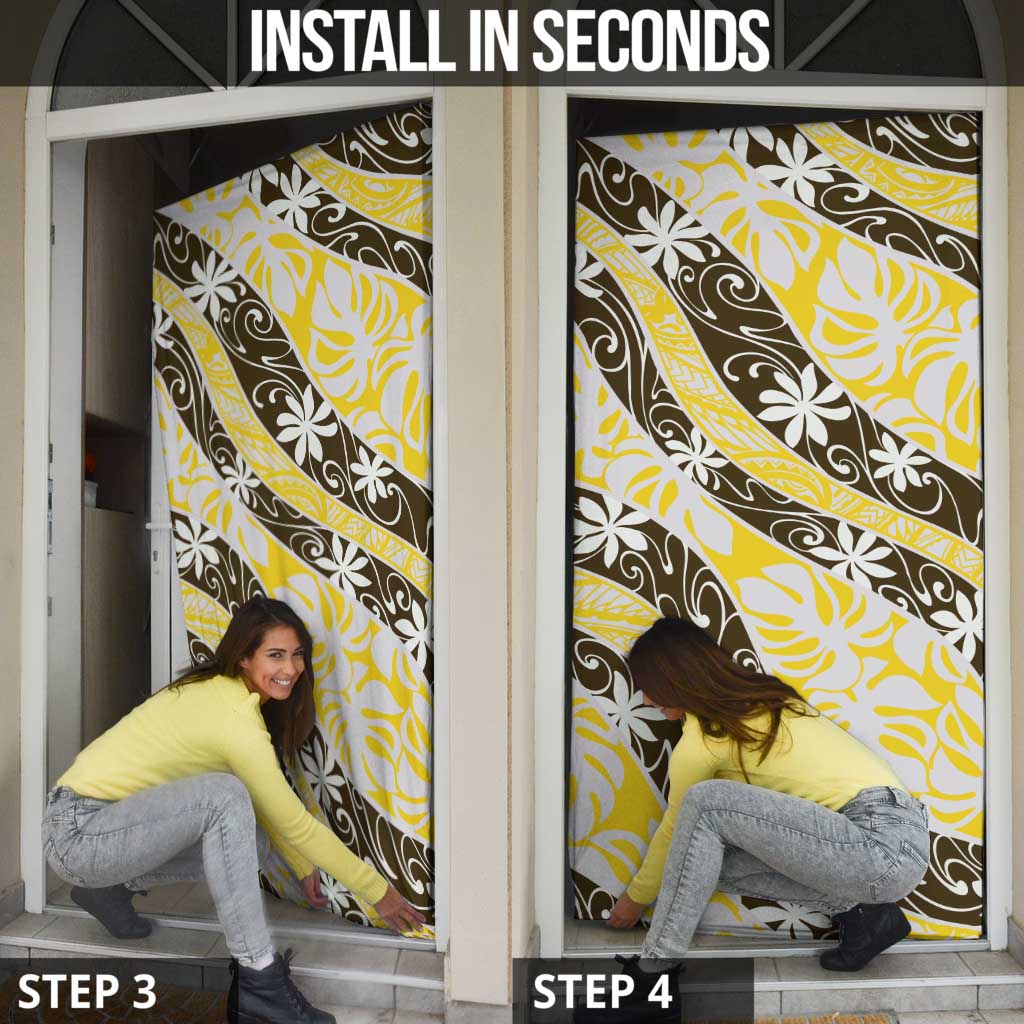 Rearea Tahiti Tiare Monstera Door Cover Polynesian Pattern Curve Style - Polynesian Pride
