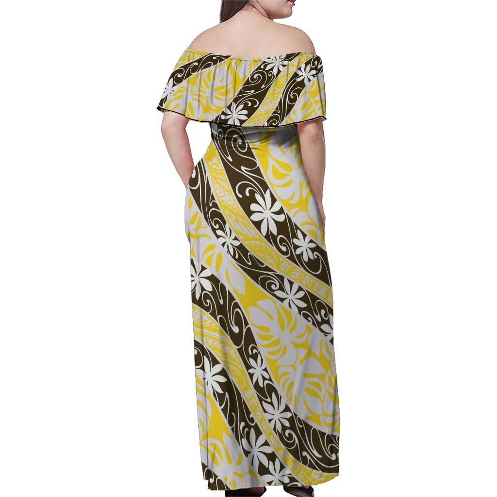 Rearea Tahiti Tiare Monstera Family Matching Off Shoulder Maxi Dress and Hawaiian Shirt Polynesian Pattern Curve Style - Polynesian Pride