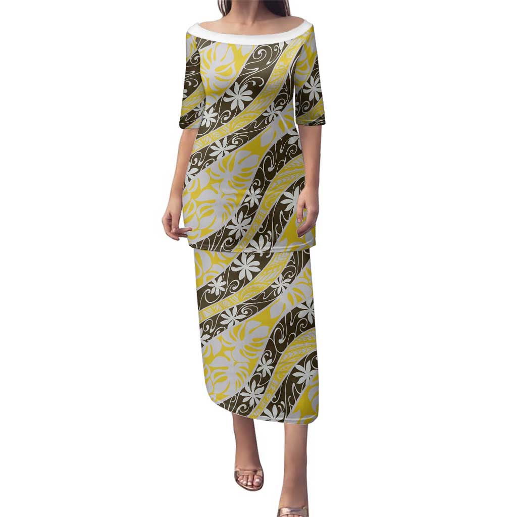 Rearea Tahiti Tiare Monstera Family Matching Puletasi and Hawaiian Shirt Polynesian Pattern Curve Style - Polynesian Pride