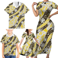 Rearea Tahiti Tiare Monstera Family Matching Short Sleeve Bodycon Dress and Hawaiian Shirt Polynesian Pattern Curve Style - Polynesian Pride