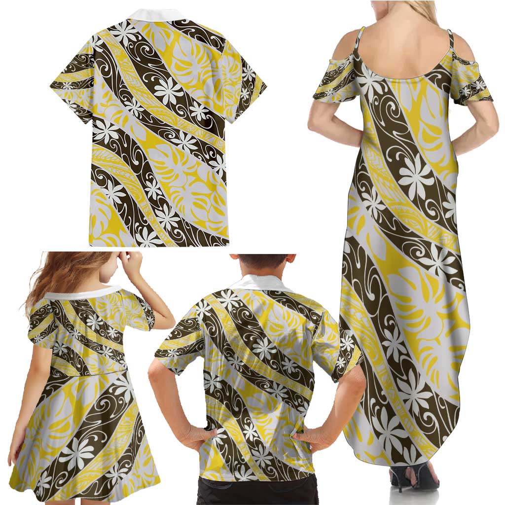 Rearea Tahiti Tiare Monstera Family Matching Summer Maxi Dress and Hawaiian Shirt Polynesian Pattern Curve Style - Polynesian Pride
