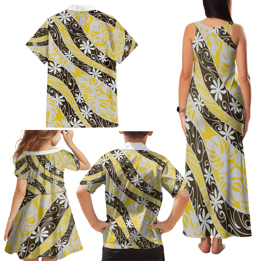 Rearea Tahiti Tiare Monstera Family Matching Tank Maxi Dress and Hawaiian Shirt Polynesian Pattern Curve Style - Polynesian Pride