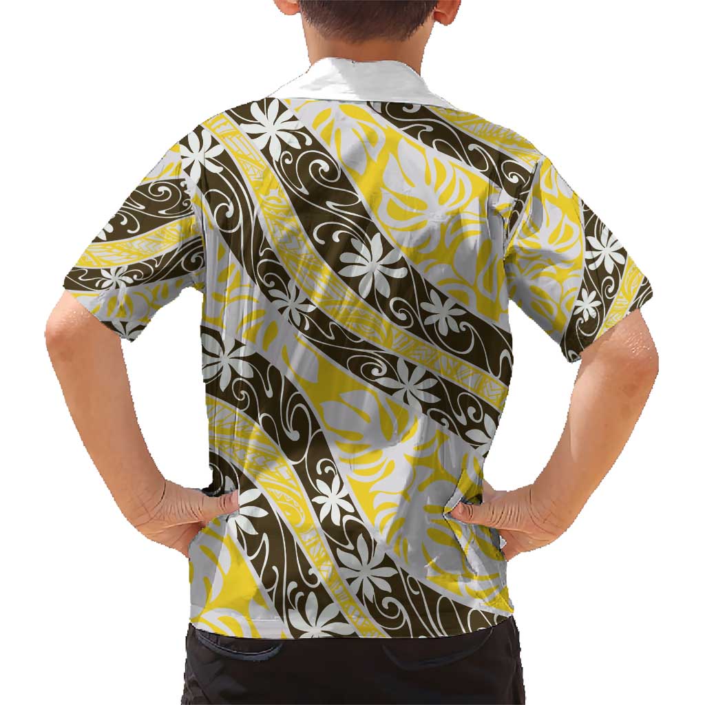 Rearea Tahiti Tiare Monstera Kid Hawaiian Shirt Polynesian Pattern Curve Style - Polynesian Pride