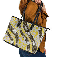 Rearea Tahiti Tiare Monstera Leather Tote Bag Polynesian Pattern Curve Style - Polynesian Pride