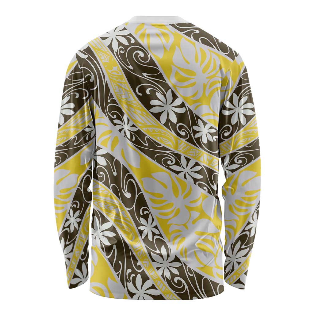 Rearea Tahiti Tiare Monstera Long Sleeve Shirt Polynesian Pattern Curve Style - Polynesian Pride