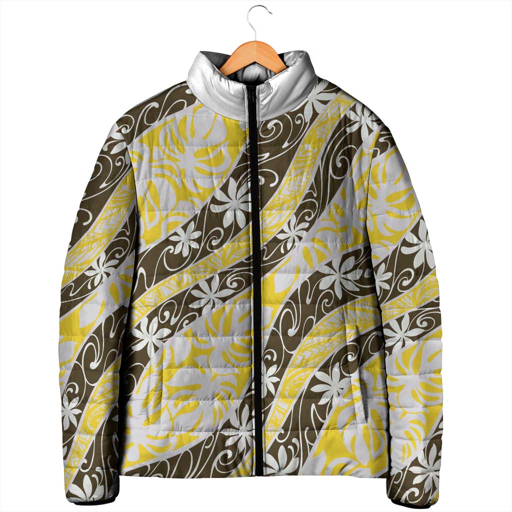 Rearea Tahiti Tiare Monstera Padded Jacket Polynesian Pattern Curve Style - Polynesian Pride