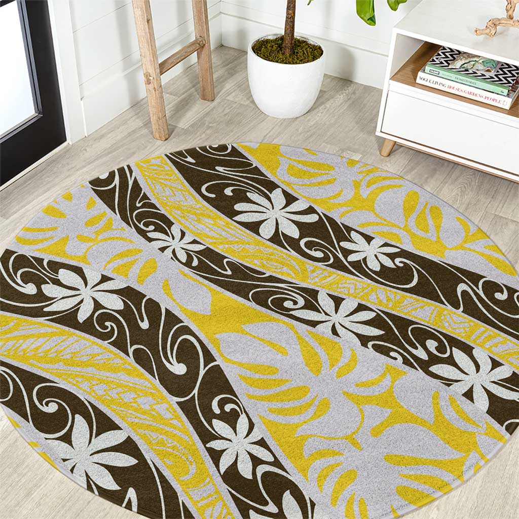 Rearea Tahiti Tiare Monstera Round Carpet Polynesian Pattern Curve Style - Polynesian Pride