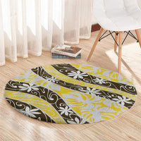 Rearea Tahiti Tiare Monstera Round Carpet Polynesian Pattern Curve Style - Polynesian Pride