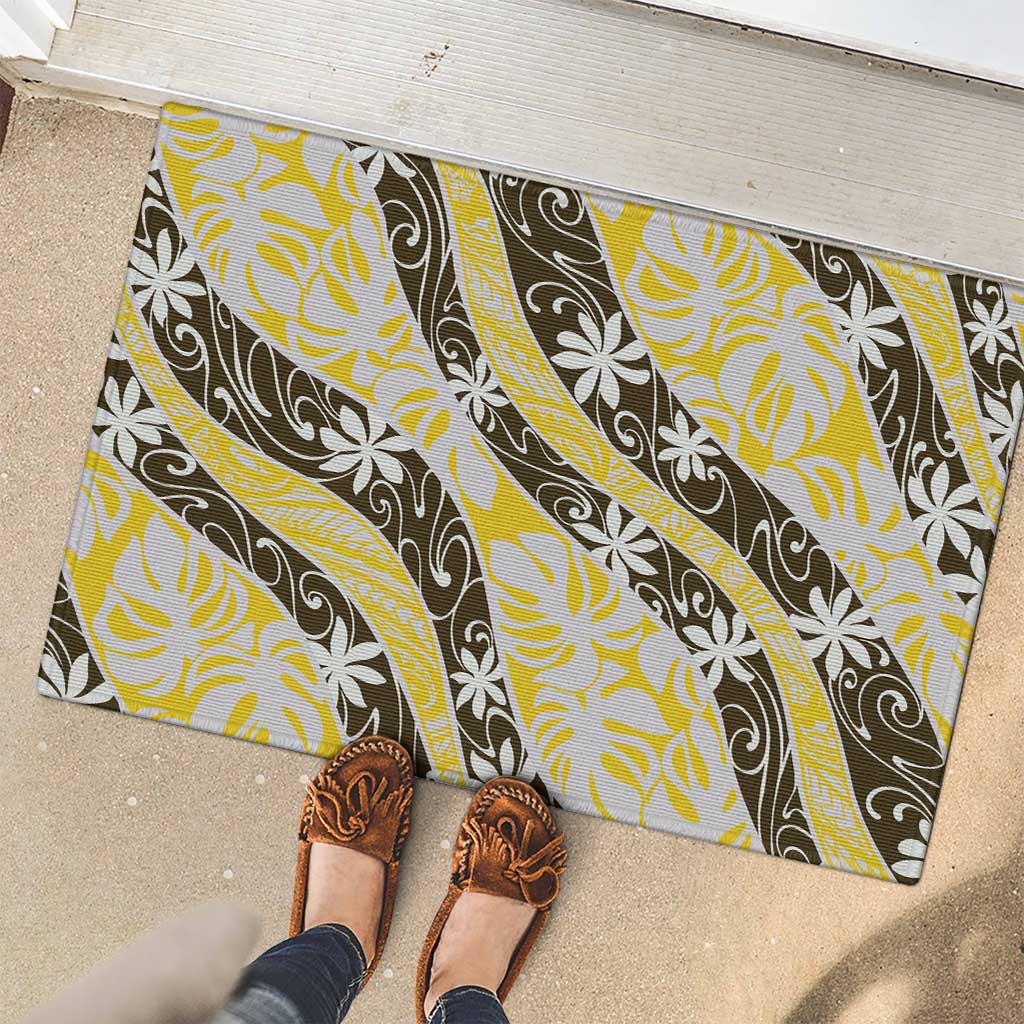 Rearea Tahiti Tiare Monstera Rubber Doormat Polynesian Pattern Curve Style - Polynesian Pride